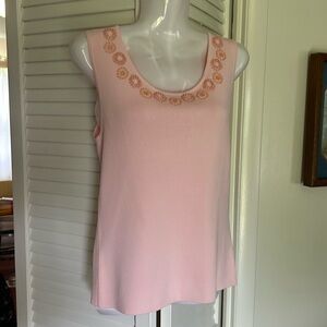 Vintage Women’s Ruby Rd pink sleeveless embellishments neckline size medium